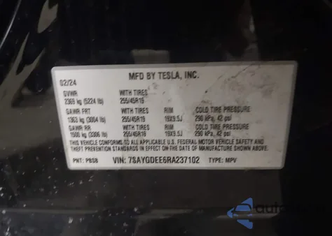 2024 Tesla Model Y Long Range Dual Motor All-Wheel Drive from USA, damaged, VIN 7SAYGDEE6RA237102